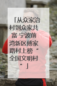 从众家治村到众家共富 宁波前湾新区傅家路村上榜“全国文明村”